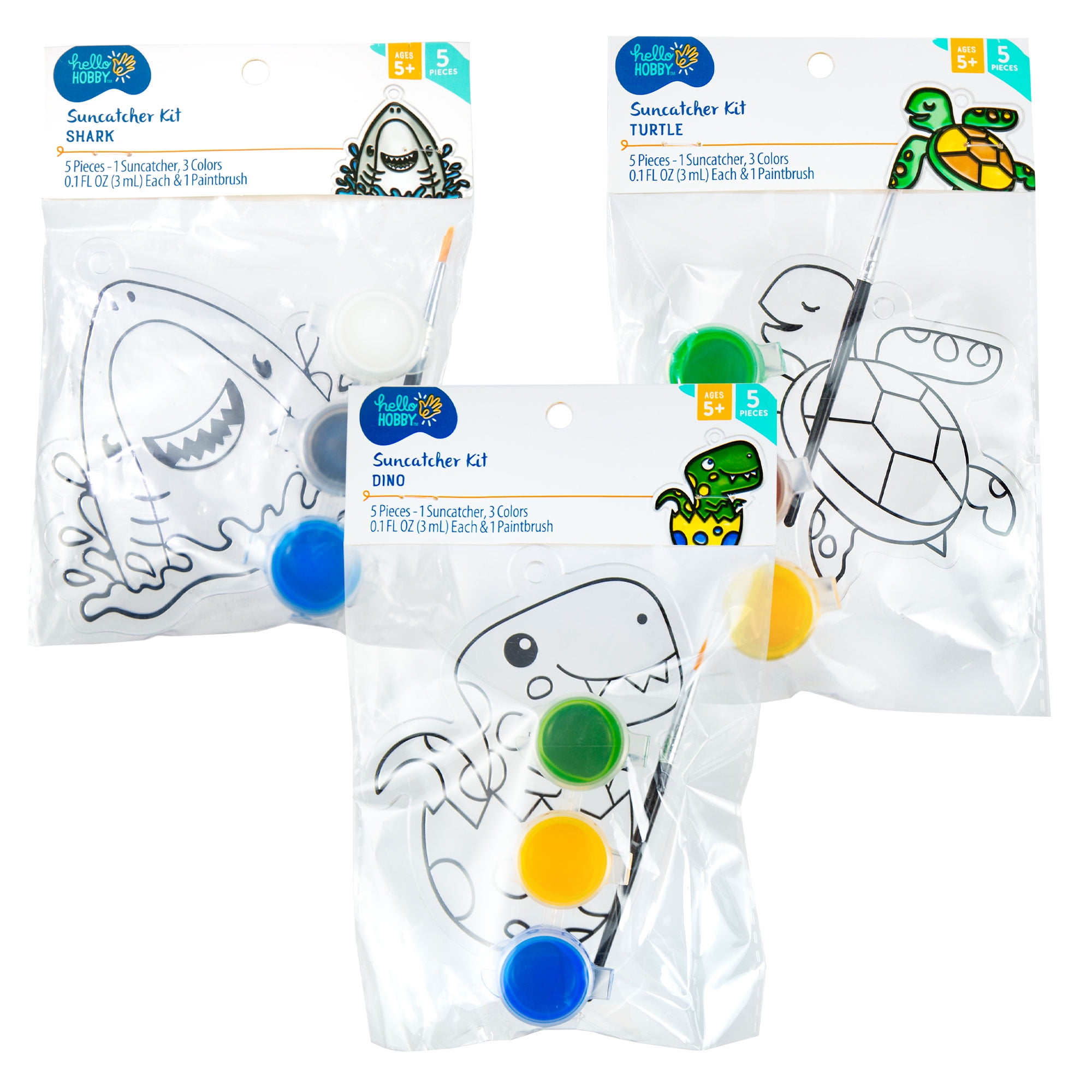 Hello Hobby Dino, Shark, Turtle Suncatcher Art Kit (5 Pieces), Boys and Girls, Ages 5 and Up, Each Theme Sold Separately