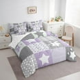 thumbnail image 3 of Feelyou Kawaii Stars Print Twin Bedding Sets 7-Piece, Dreamy Purple Cartoon Bedding Comforter Set, Teens Boys Girls Kids Reversible Sheet Sets, Microfiber Bedroom Decor, 3 of 7