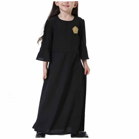 

Utoimkio Toddler Girl Dresses Clearance Long Sleeve Casual Dresses for Girls Muslim Long Dress Medium Big Girls Long Sleeve V Neck Colorblock Dress