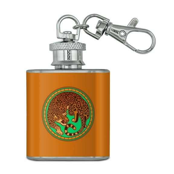 Jaguar in Gold Circle Stainless Steel 1oz Mini Flask Key Chain