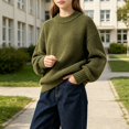thumbnail image 2 of AUDeals Boys Girls Sweater, Toddler Kids Waffle Knit Crewneck Pullover, Casual Loose Fit Chunky Texture Knitted Sweater for Boys Girls (Blackish Green, 17-18 Years), 2 of 4