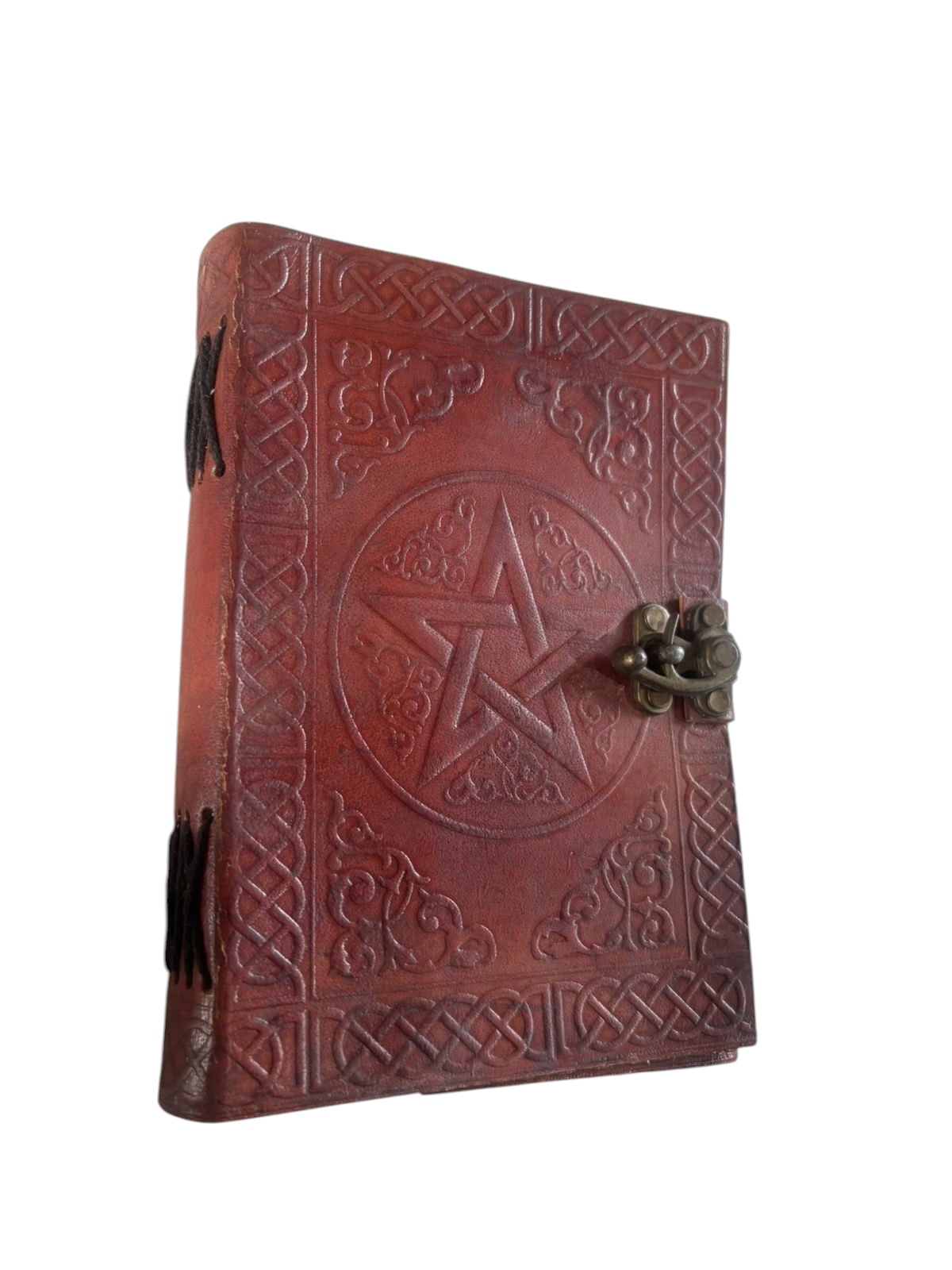 Handmade Leather Journal with Lock, Embossed Pentagram Design, White Drawing Pages, Vintage Diary Notebook 5x7 Inch