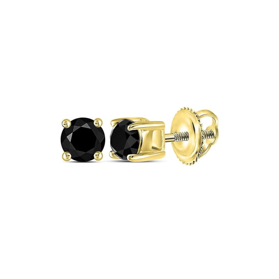 FB Jewels 10kt Yellow Gold Unisex Round Black Color Enhanced Diamond Solitaire Stud Earrings 1/2 Cttw