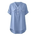 thumbnail image 4 of Womens Soft Short Sleeve 2026 Spring T-shirts Casual Cotton Linen Lightweight Half Button Up Henley Blouse, 4 of 7