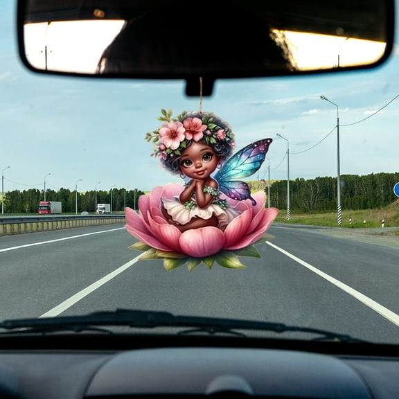 ZenCart Pink Fairy Car Hanging Ornament Cute Rear View Mirror 2D Flat Pendant Vibrant Decor for Car Interior