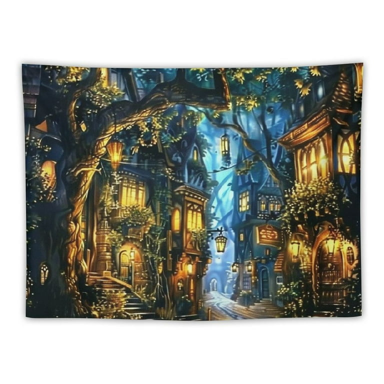 vintage tapestry 街 BCIIG Vintage Tapestry Cozy Street Tapestry Night Scenery