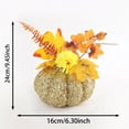 thumbnail image 3 of Artificial Glitter Pumpkin with Faux Dahlias and Autumn Leaves, 2026 Fall Thanksgiving Harvest Centerpiece, Farmhouse Tabletop Arrangement for Home Mantel Display, 3 of 6