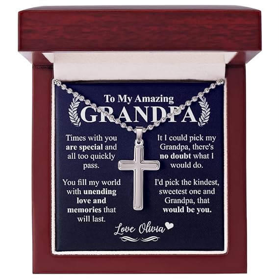 To My New Grandfather Gift on Father's Day, from Granddaughter Meaningful Present for New Grandpa, Sentimental Gift, Cross Necklace Gift with Message Card