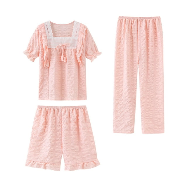 RXIRUCGD 2025 Summer Clothes for Kids Children's Summer Solid Color Pajamas Home Casual Comfortable Soft Set Three Piece Set For Kids