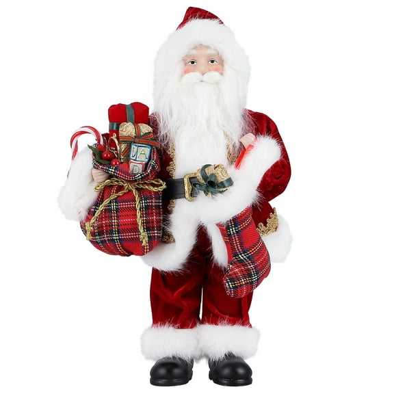 UTEN 12" Santa Claus, Christmas Figurine Figure Decor with Christmas Sock and Gifts Bag for Holiday Party Home Decoration