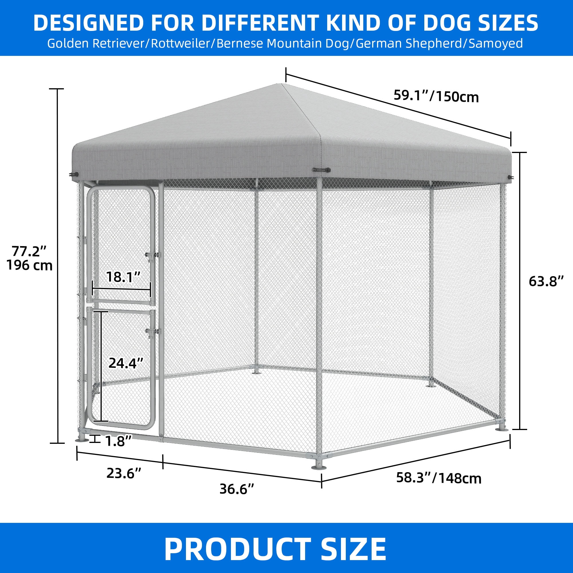 Dextrus XXL Heavy-Duty Outdoor Dog Kennel with UV-Resistant Roof & Lock - 9.8×8.2×6.2FT Reinforced Pet Pen House for Yard, Medium & Large Dogs Playpen with Dual-Door Design