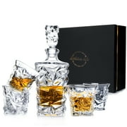 Lighten Life Whiskey Decanter Set with Glasses,Crystal Liquor Decanter Set with 4 Glasses in Premium Box,Bourbon Whiskey Decanter Set for Men,Whiskey Drinking Glasses for Scotch,Cocktail,Vodka