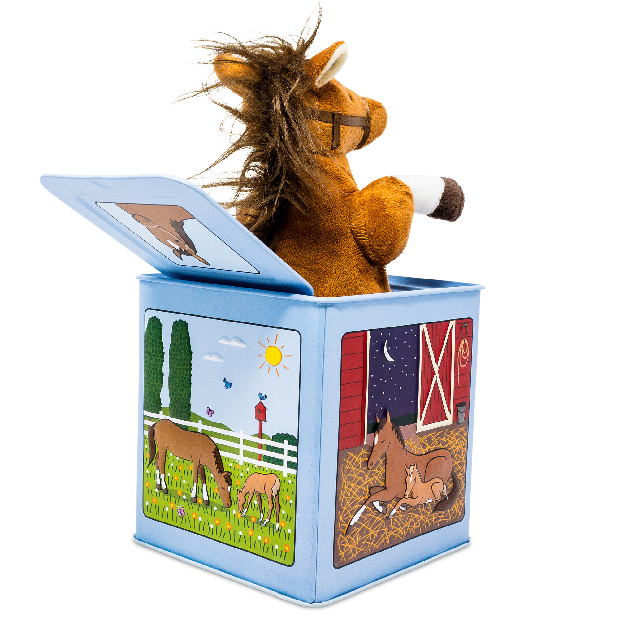 Jack Rabbit Creations: Rosie The Racehorse - Classic Music Jack In The Box Toy, Plush Brown Horse, Side Crank Plays Song, Surprise Pop-Up, Kids Age 3+