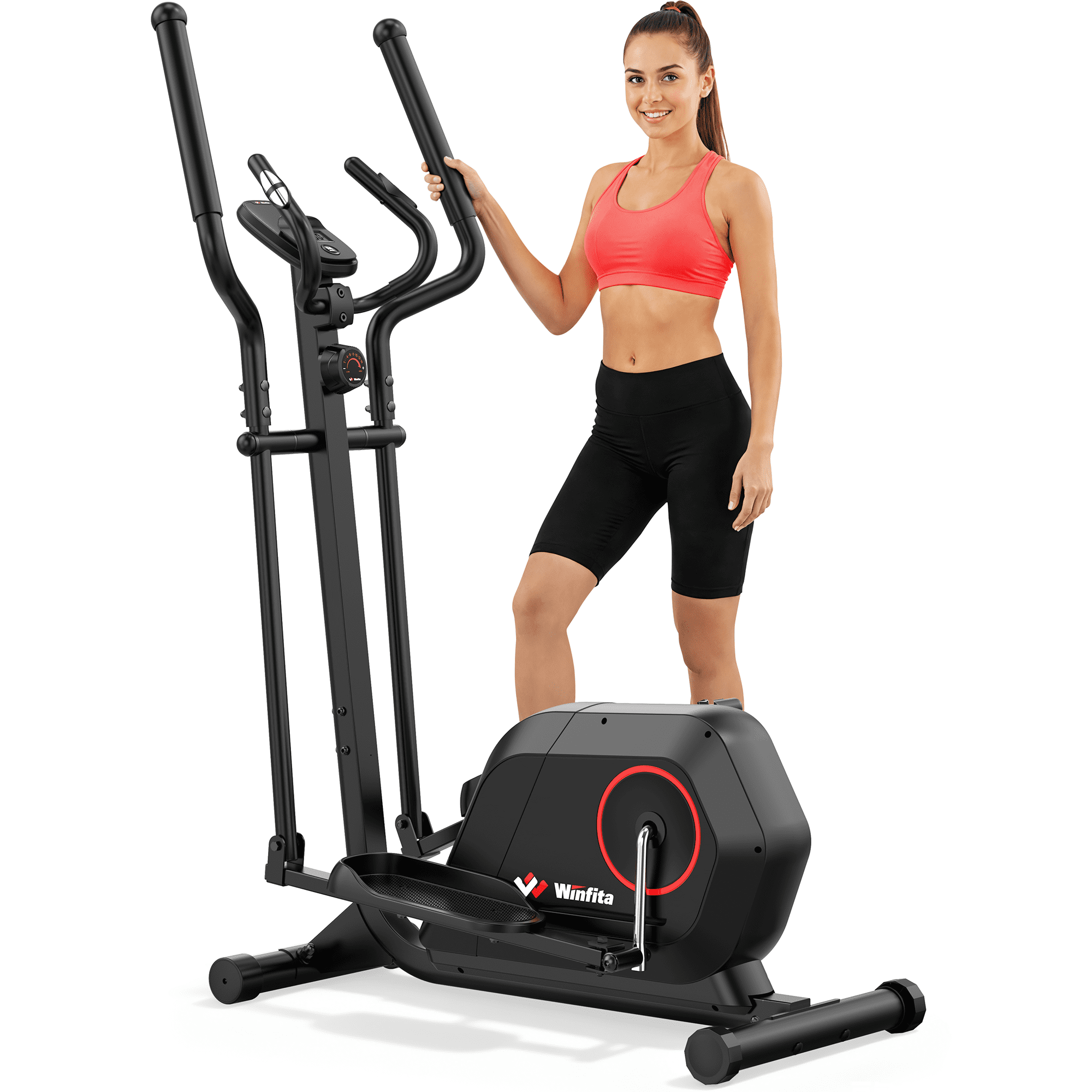 Winfita Rear Drive Elliptical Machine & Exercise Bike for Home, with 14 Resistance Levels, 300LBS Capacity Low Impact Cross Trainer for Seniors, Small Spaces, Quiet Magnetic Cardio Equipment