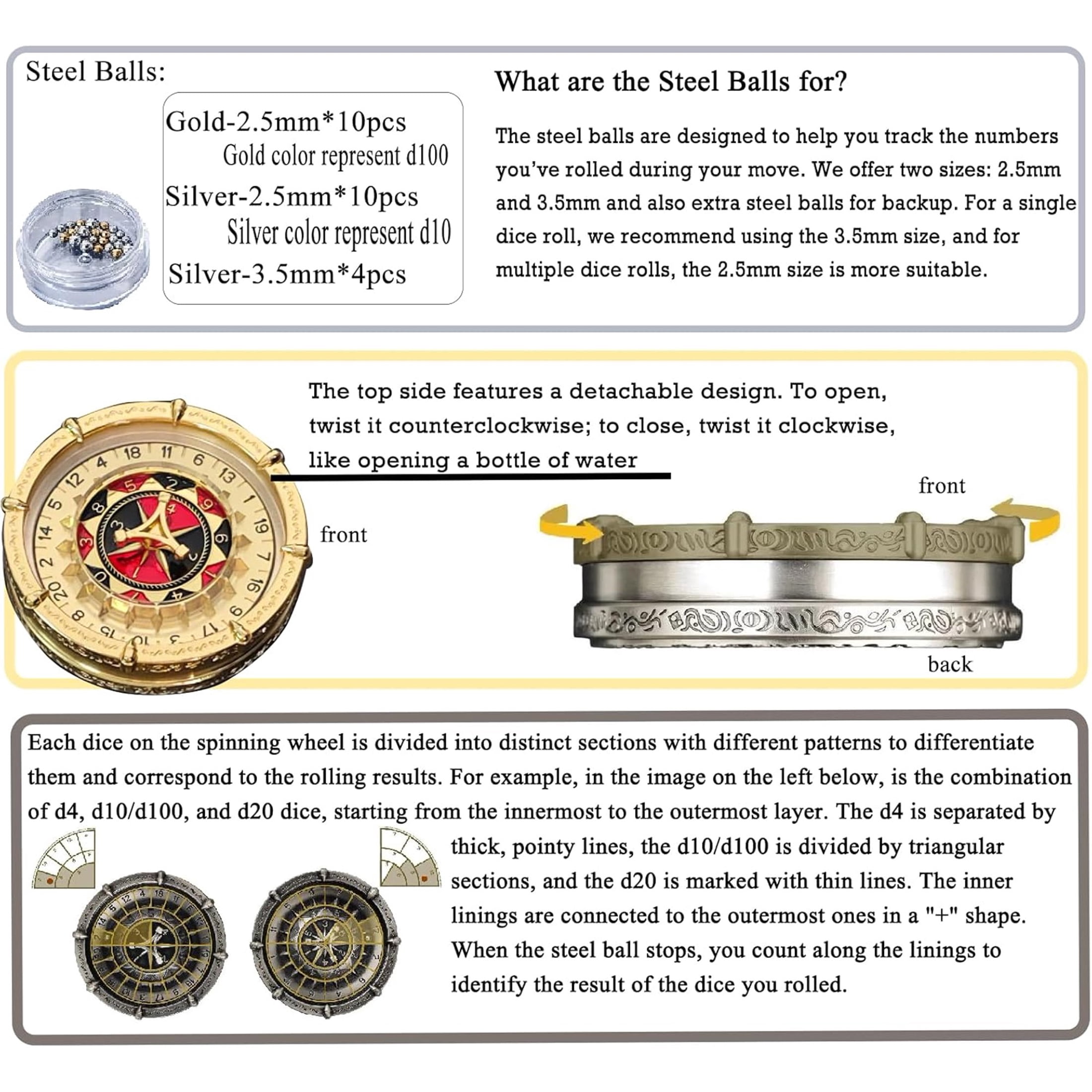 Random King Dice Spinner, 7-in-2 Dual-Spin Wheels, Cthulhu Gold Dice