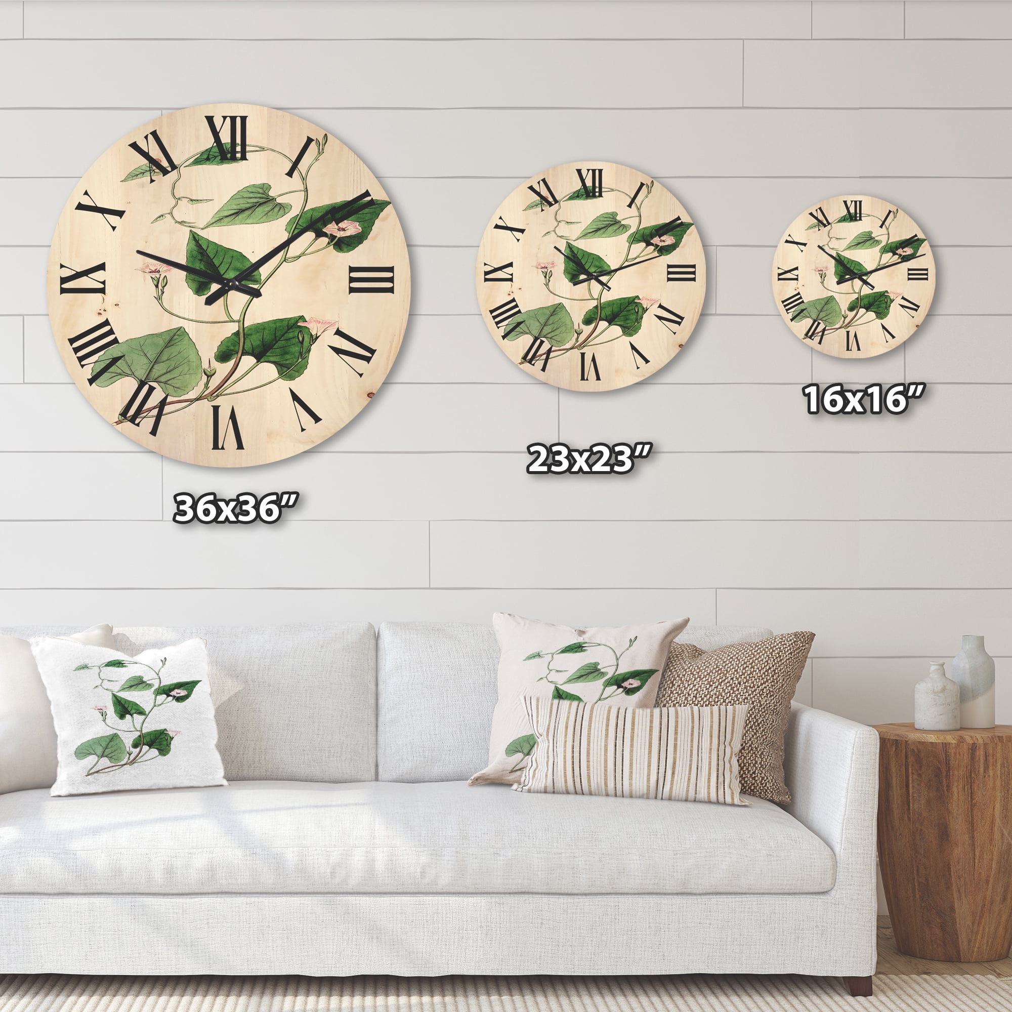 Designart 'Ancient Green Leaves Plants IX' Traditional Wood Wall Clock
