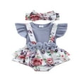 thumbnail image 1 of Baby Girl‘s Romper   Neck Ruffle Sleeve Bowknot Decorated Floral Printed Patchwork Romper + Headband, 1 of 7