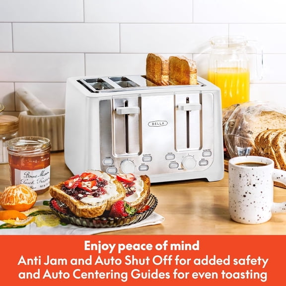 4 Slice Toaster with Auto Shut Off - Extra Wide Slots & Removable Crumb Tray and Cancel, Defrost & Reheat Function - Toast Bread & Bagel, White