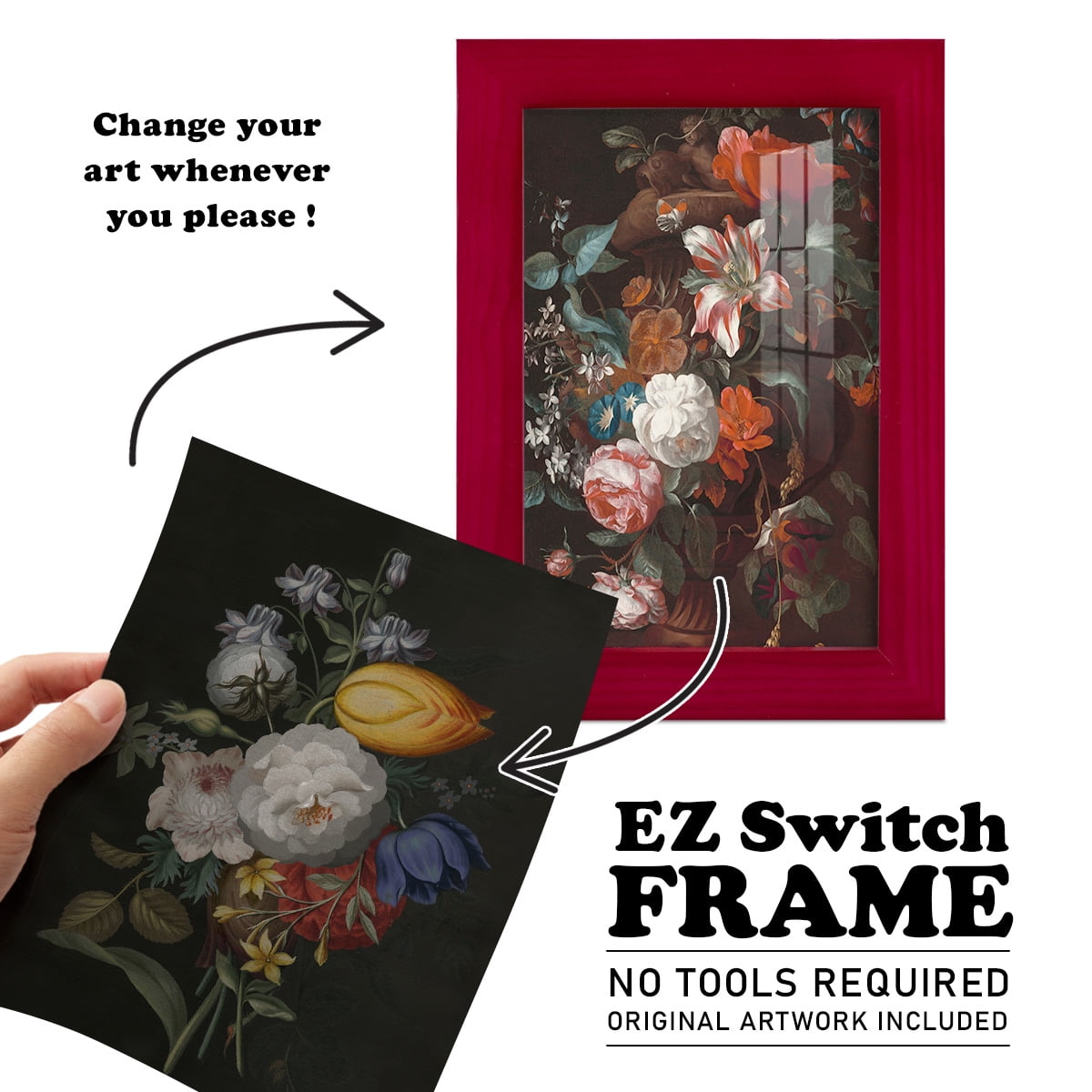 Dramatic Bouquet III -Framed Print w/glass-Cherry Red
