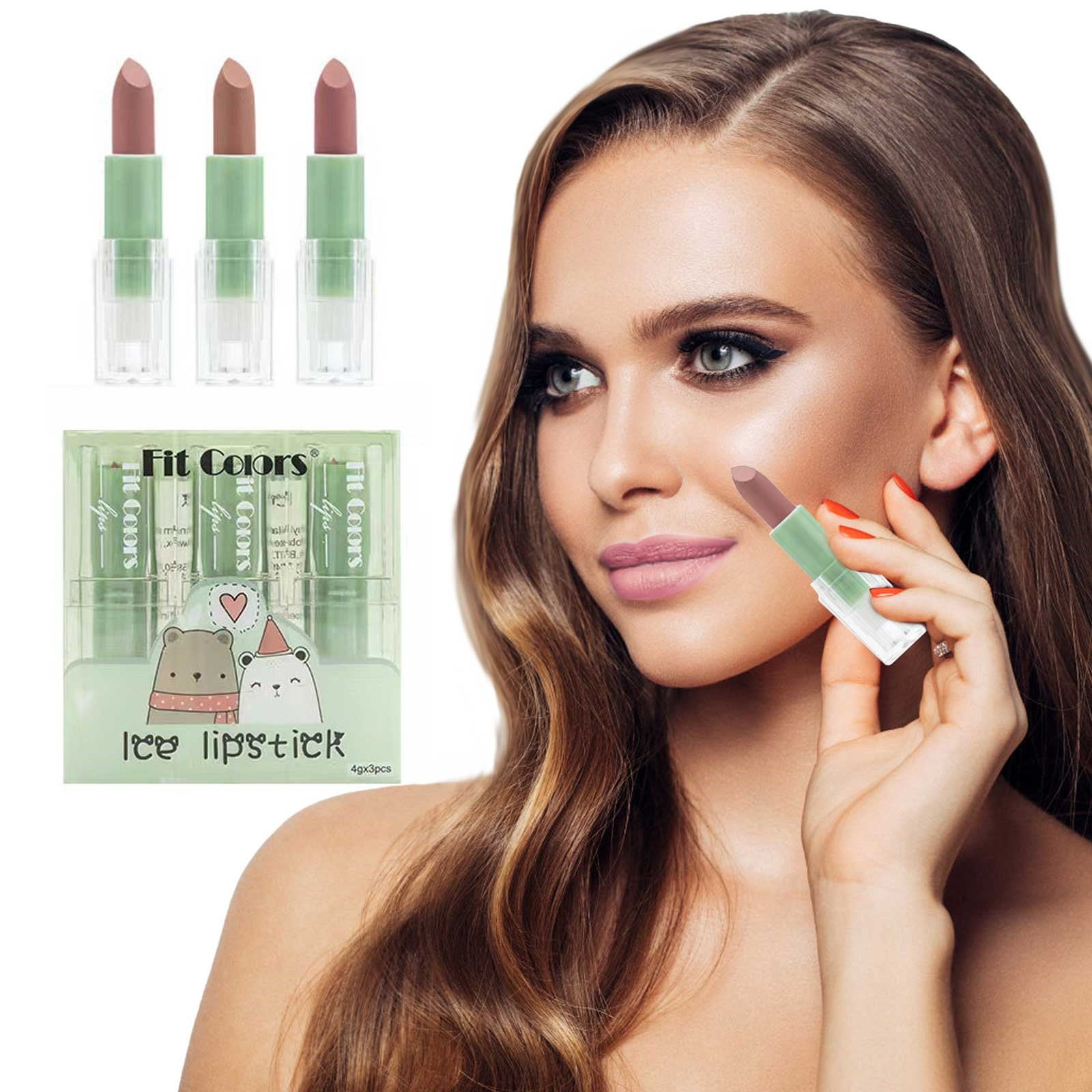 ERTUTUYI 3 Pack Lipstick Set Cute Ice Cube Lipstick Not Easy To Stick Cup Matte Matte Lipstick