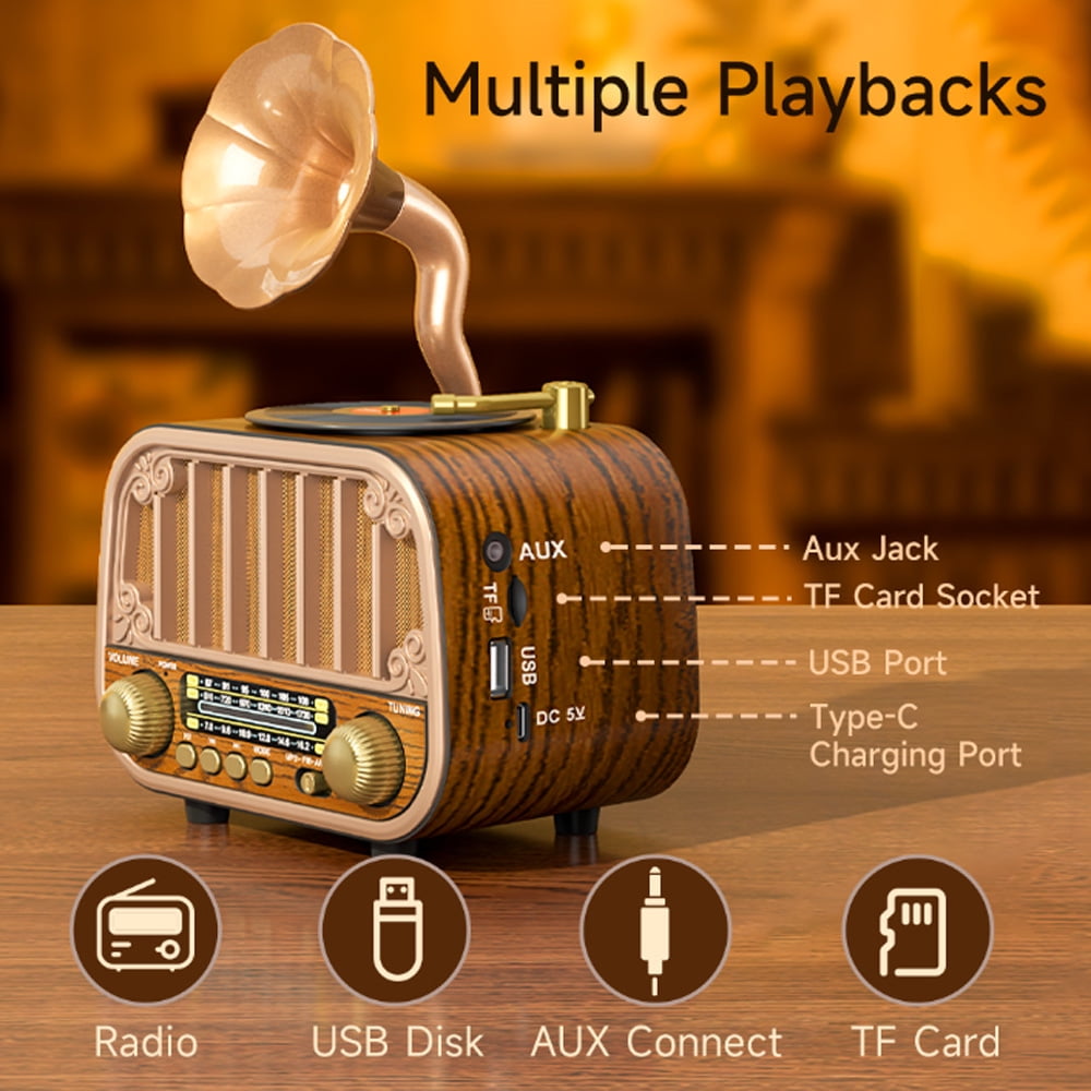 LC-dolida Portable AM/FM/SW Radio with Bluetooth TF Card/U Disk Playback High Sound Quality, Long Battery Life Strong Reception Easy to Use for Home Seniors Outdoor Use