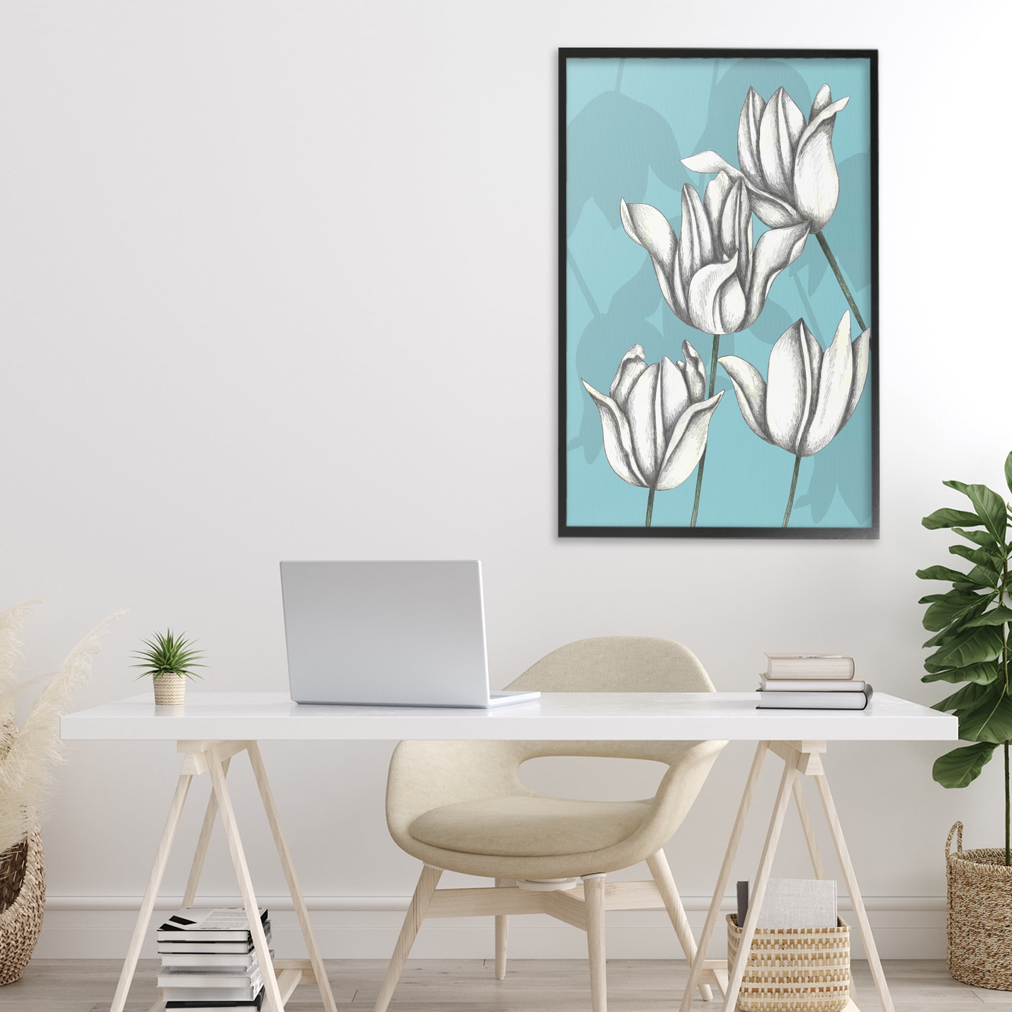 Sketched Tulips Keep Growing Black Framed Giclee Art, design by Cecilia Battaini