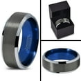 thumbnail image 4 of P. Manoukian Tungsten Wedding Band Ring 8mm for Men Women Blue Black Gunmetal Beveled Edge Brushed Polished Lifetime Guarantee Size 10, 4 of 4