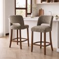 thumbnail image 2 of Usaint Chenille Bar Stools Set of 2, 26.6" Modern Counter Height Barstools, Farmhouse Wooden Kitchen Island Chairs with Hollow-Out Back for Restaurant Kitchen Bar, Brown, 2 of 11