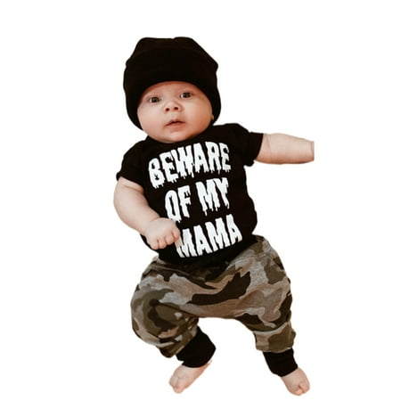 

Coduop Newborn Baby Boy Short Sleeve Letter Print T-Shirt Tree Long Pants Outfit