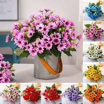 Artificial Daisy Flowers, Fake Silk Daisies Mini Flower Decor, Plastic Plants Marguerites Bushes Stems Faux Greenery Bundles Plant for Indoor Outdoor Verandah Wedding Party Decoration - Blue 2 PCS