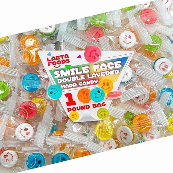 Smiley Face Candy | 1 Pound Bag - About 150 Count | Sour and Sweet Emoji Hard Candies | Assorted Fruit Flavors | Individually Wrapped Party Favors for Kids' Celebrations