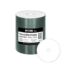 100 Pack Ritek Pro (Professional Grade) CD-R 52X 700MB White Thermal Hub Printable Blank Media Recordable Disc