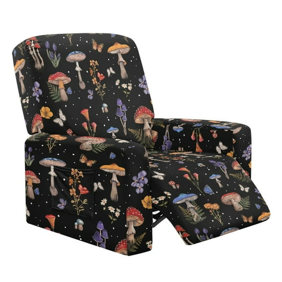 Whosucclay Mushroom Butterfly Daisy Star Print Stretch Recliner Covers 4-Pieces Reclining Cover 1 Seat Recliner Chair Slipcovers Chair Covers for Reclining Chair Furniture Protector Pets