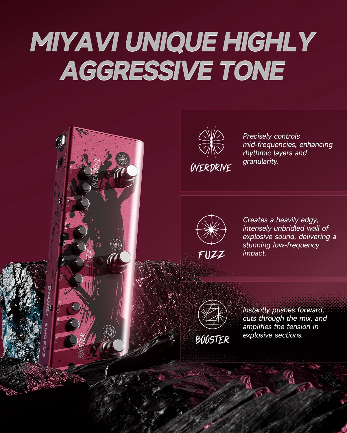 Donner X MIYAVI Multi Effects Guitar Pedal Rage Breaker Triple Pedal 3-in-1 Analog Guitar Pedal Overdrive Fuzz Boost for Electric Guitar
