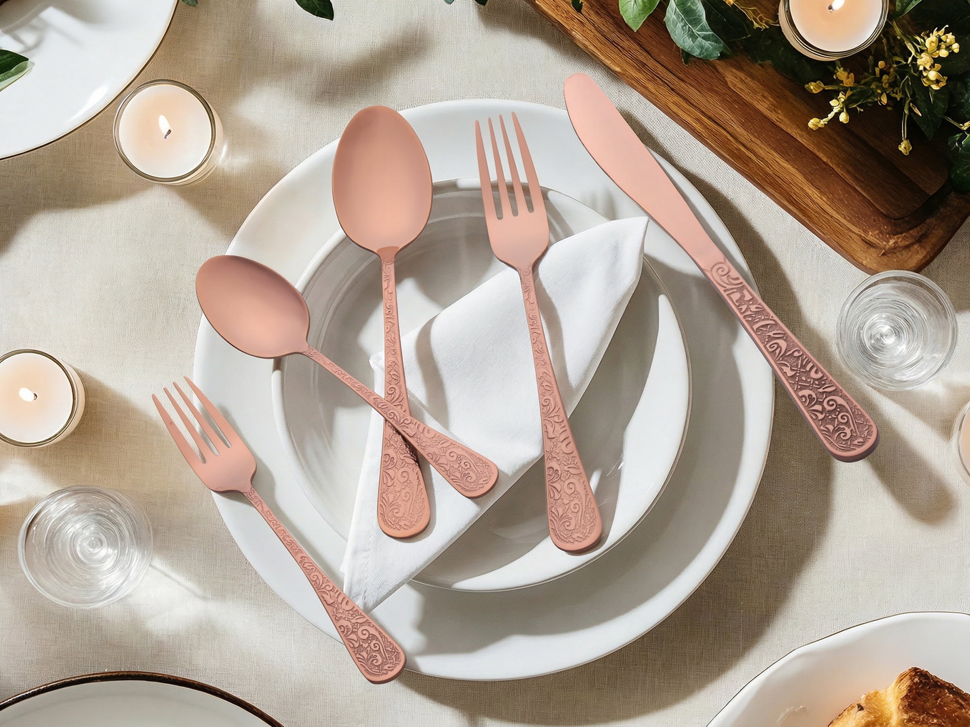 Unique Bargains 20 Pieces Stainless Steel Flatware Set Mirror Polished Cutlery Rose Gold