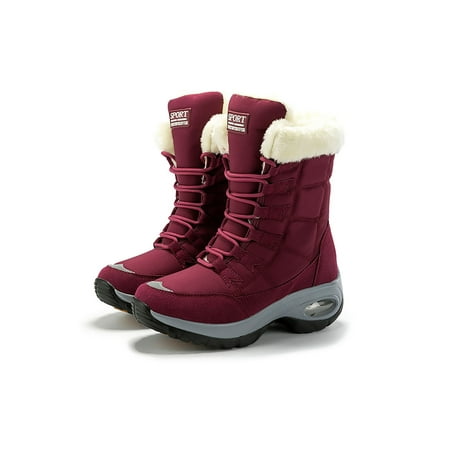 

Woobling Ladies Comfort Winter Warm Shoes Fuzzy Cold Weather Non Slip Platform Snow Boots Jujube Red 6.5