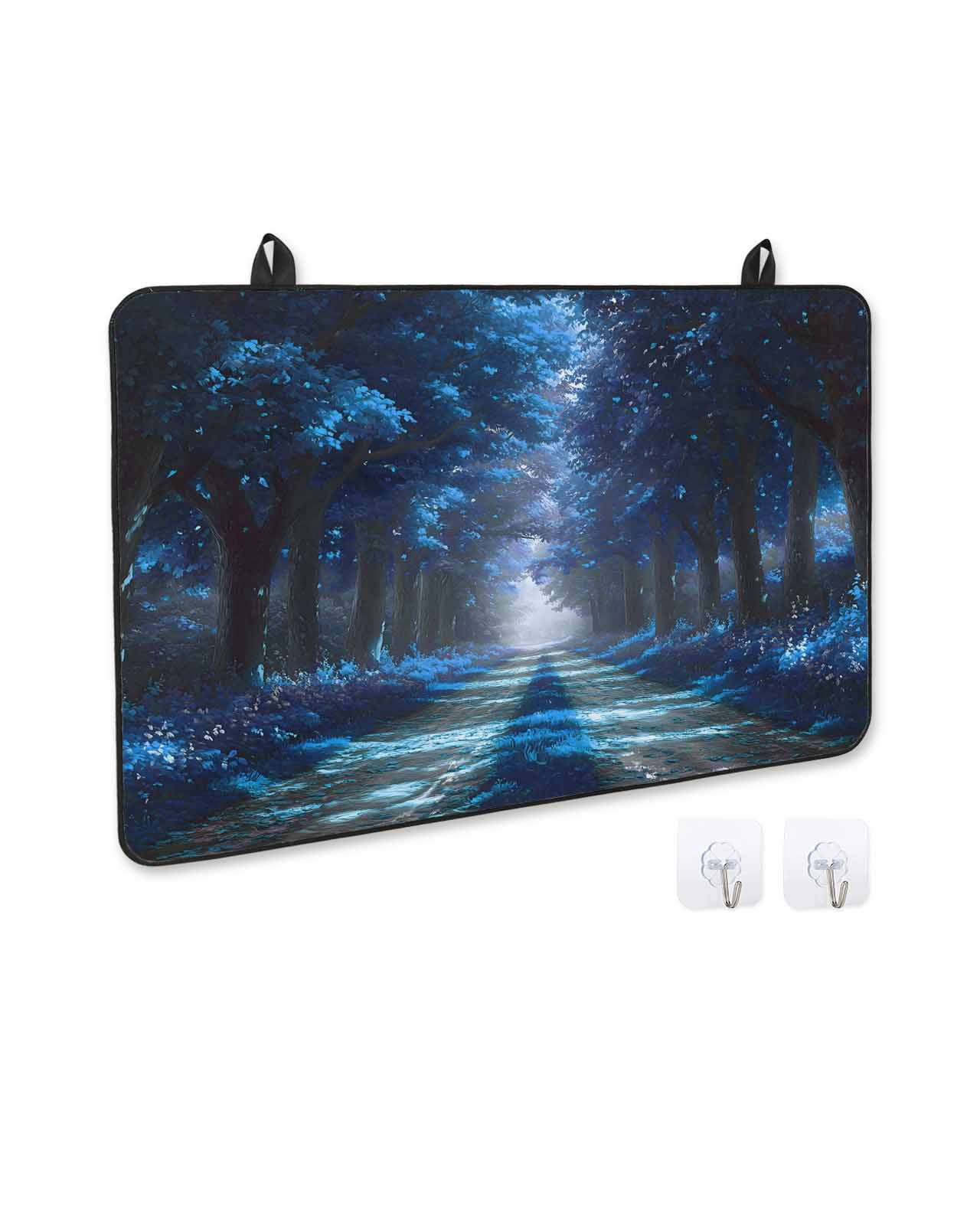 nqOlkjepod Large Induction Cooktop Protector Mat 36"x21", Blue Trees Stove Top Covers for Electric Stove, Forest Art Decor Spring Summer Nature Leaf Stove Burner Cover Mats, Glass Top Stove Cover