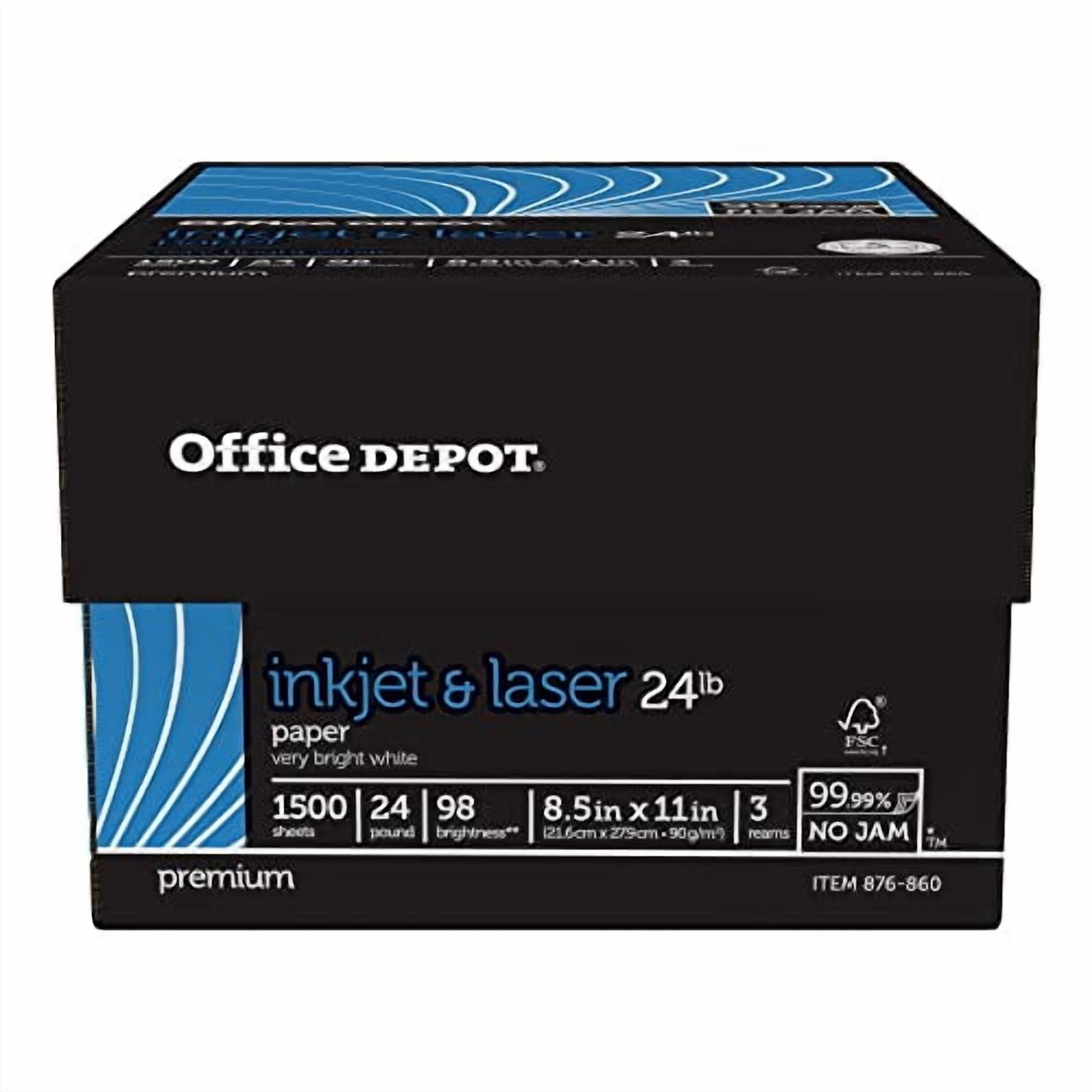 Office Depot Laser Print Paper, 8 1/2in. x 11in., 24 Lb, 30% Recycled, 500 Sheets Per Ream, Case Of 3 Reams, 751440