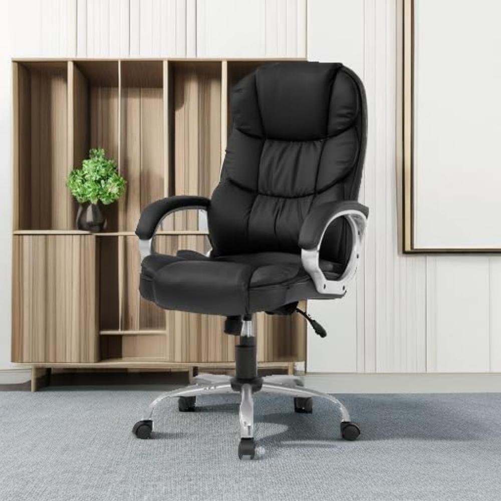FDW Black Ergonomic Office Chair - PU Leather w/Lumbar Support & Armrests