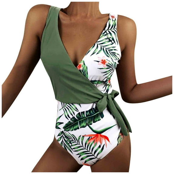 LYXSSBYX Plus Size Swimwear One Piece Women Fashion V-Neck Floral Print One-Piece Swimsuit Bathing Suit Beach Swimwear