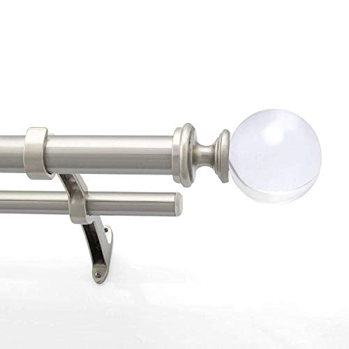 Deco Window 1 Inch Adjustable Double Curtain Rod Satin Silver For Windows Door With Acrylic Ball Finials Brackets Set 36 To 66 Com Deco Window 1 Inch Adjustable Double, Door Curtain Rod Brackets