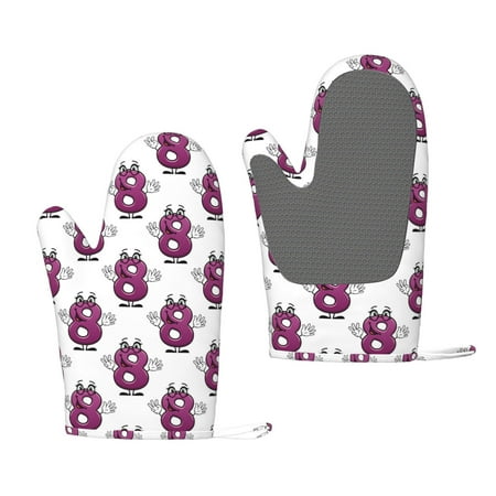 

Hirioo Cute Number 8 for Silicone Oven Mitts for BBQ Baking Cooking Set of 2 Heat Resistant 260℃ Non-Slip Kitchen Essentials