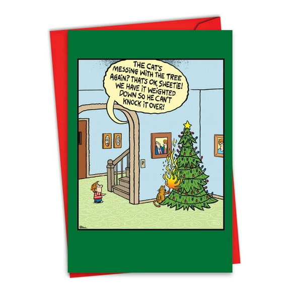NobleWorks Funny Christmas Greeting Card with 5 x 7 Inch Envelope (1 Card) Merry Christmas Holiday Messing With The Tree C10746XSG