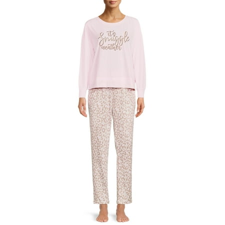 Be Yourself Women's and Women's Plus Long Sleeve Top and Pajama Pant Set, 2-Piece