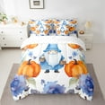 thumbnail image 2 of YST Scandinavian Gnome 7-Piece Comforter Set, Thanksgiving Pumpkin Blue Ink Flowers, Queen, 2 of 5