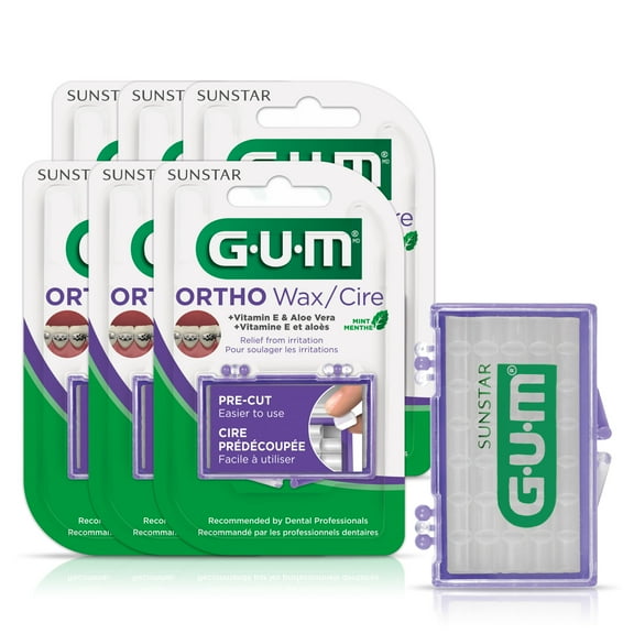GUM Orthodontic Wax for Braces & Dental Devices- Vitamin E & Aloe Vera, Mint Flavor (6 pack)