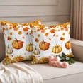 thumbnail image 2 of Orange Pumpkins Fall Outdoor Waterproof Pillow Covers, Thanksgiving Sunflower Leaf Decorative Square Throw Pillowcase Sofa Cushion Sham for Patio/Couch/Chair, 26"x26" 2 Pack, 2 of 8