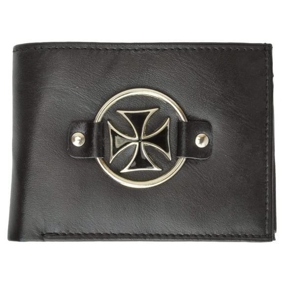 Mens Genuine Leather Credit Card ID Currency Holder Bifold Wallet Chopper Cross Design (C)