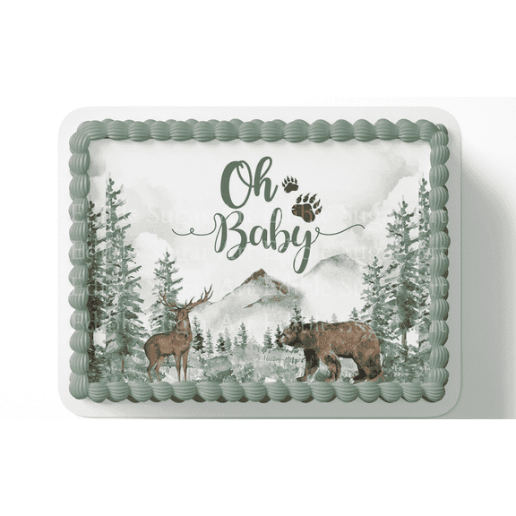 Woodland Baby Shower Oh Baby Edible Image Cake Topper for Quarter Sheet Cake, by Tnct. (1 Count)