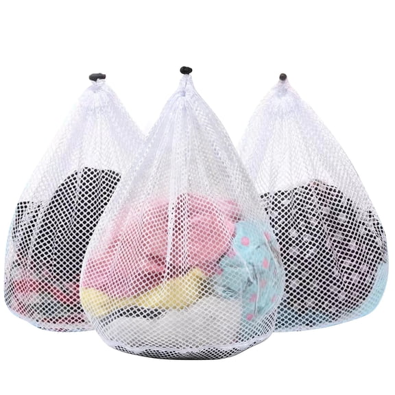 Extra Large Mesh Laundry Bags - 3 pack 28x26 inch Jumbo Wash Bag with Drawstring for Delicates, Bedding, and Coats